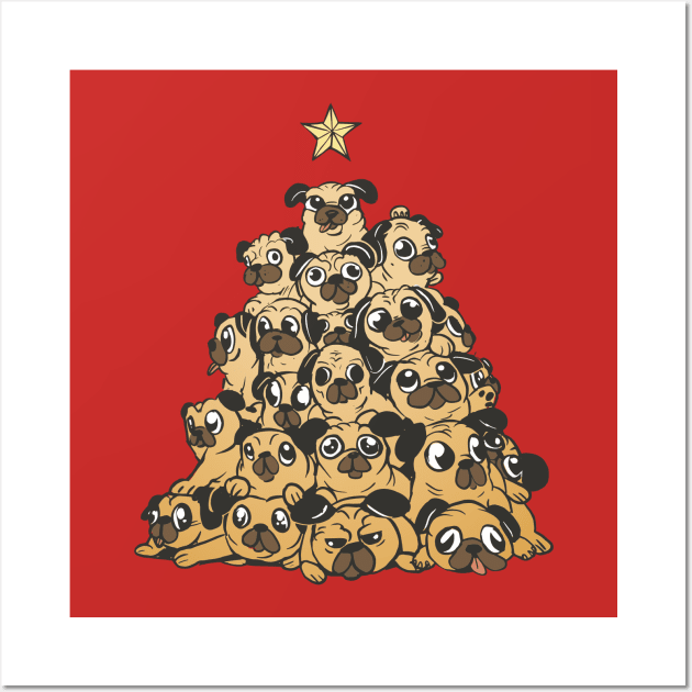 Cute Christmas Tree of Pugs Wall Art by SLAG_Creative